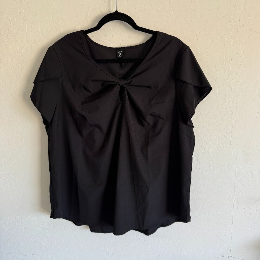 SHEIN Curve Bow Front Blouse | Black | Size 2XL